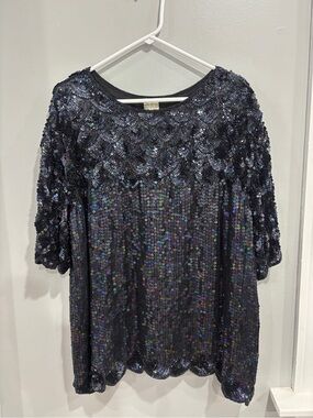 Vintage Silk Sequin Embellished Women's Top Size 20 scalloped paillettes